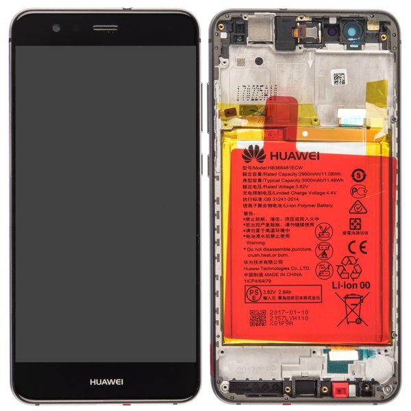 Lcd + Touch + Frame + Batteria Per Huawei P10 Lite Nero 02351Fse 02351Fsg