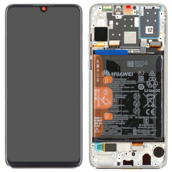 Lcd + Touch + Frame + Batteria Per Mar-L01A, Mar-L21A, Mar-Lx1A Huawei P30 Lite - Bianco