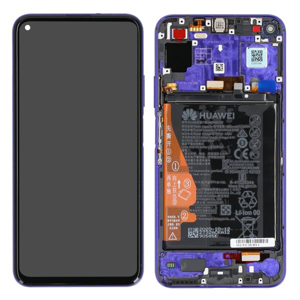 Lcd + Touch + Frame + Batteria Per Yal-L21, Yal-L61 Honor 20, Huawei Nova 5T - Midsummer Purple