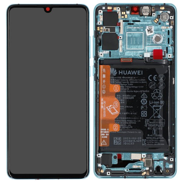 Lcd + Touch + Frame + Batteria Per Ele-L29, Ele-L09 Huawei P30 - Aurora Blue - Nuova Versione