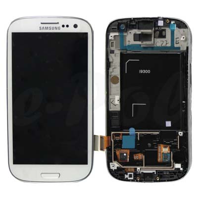 Display Lcd Schermo Con Cornice Per Samsung Galaxy S3 I9300 Bianco Gh97-13630B Originale