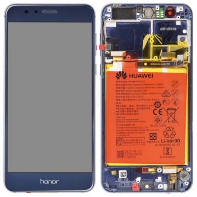 Lcd + Touch + Frame + Batteria Per Huawei Honor 8 Dual - Blu